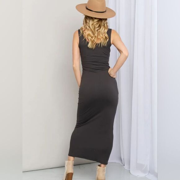 💲1️⃣0️⃣ Bundled ✔️Zenana Charcoal Grey Tank Dress Ankle Length sz Large - Picture 8 of 8